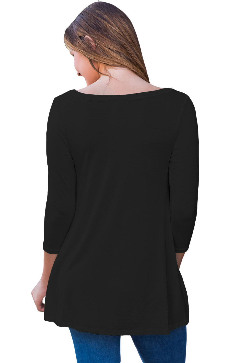 BY250345-2 Black Button Slit Detail Long Sleeve Blouse